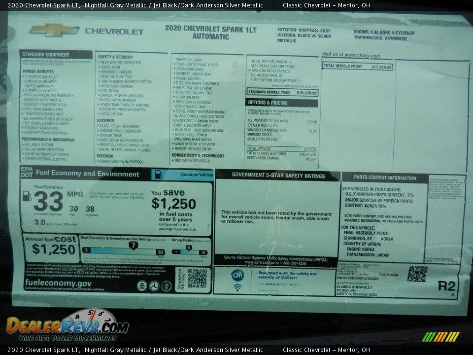 2020 Chevrolet Spark LT Nightfall Gray Metallic / Jet Black/Dark Anderson Silver Metallic Photo #7