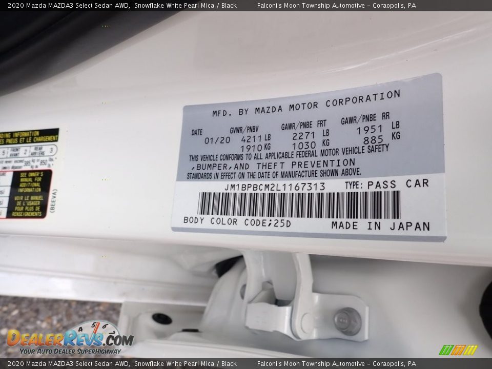2020 Mazda MAZDA3 Select Sedan AWD Snowflake White Pearl Mica / Black Photo #12