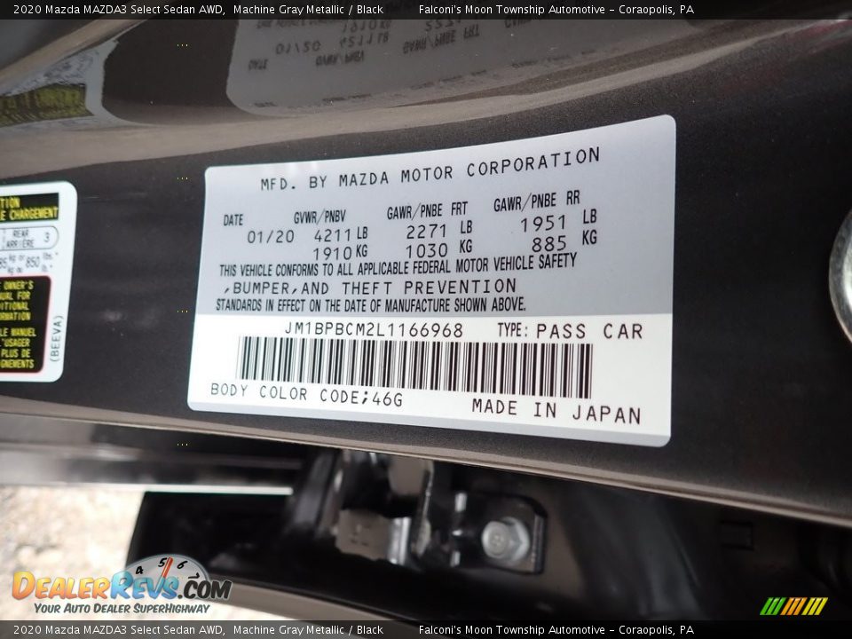 2020 Mazda MAZDA3 Select Sedan AWD Machine Gray Metallic / Black Photo #12
