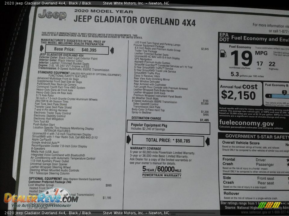 2020 Jeep Gladiator Overland 4x4 Black / Black Photo #30
