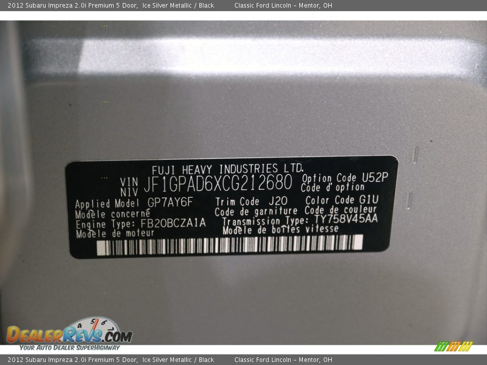 2012 Subaru Impreza 2.0i Premium 5 Door Ice Silver Metallic / Black Photo #20