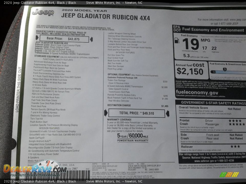 2020 Jeep Gladiator Rubicon 4x4 Black / Black Photo #28