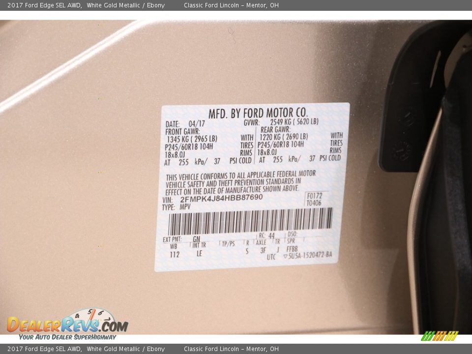 2017 Ford Edge SEL AWD White Gold Metallic / Ebony Photo #20