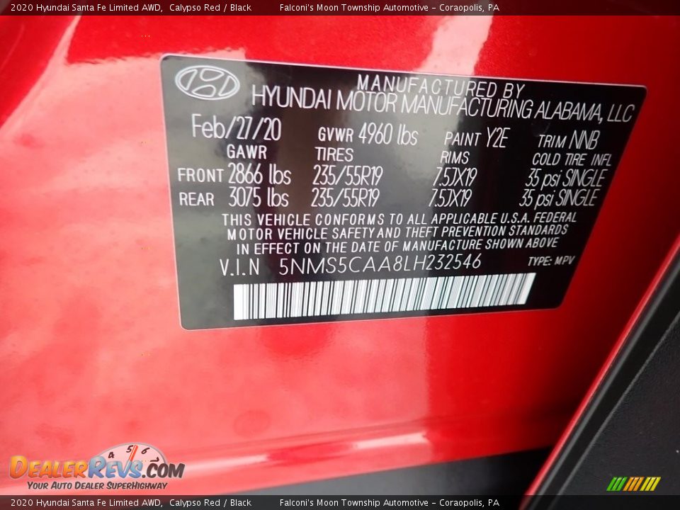 2020 Hyundai Santa Fe Limited AWD Calypso Red / Black Photo #9