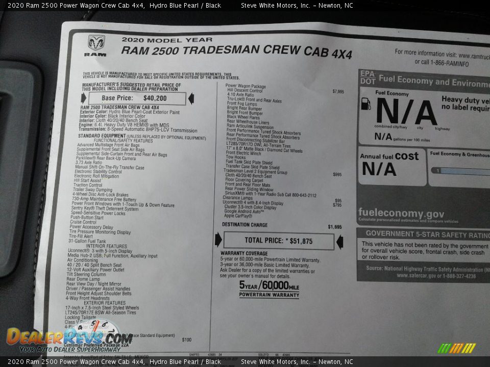 2020 Ram 2500 Power Wagon Crew Cab 4x4 Window Sticker Photo #27