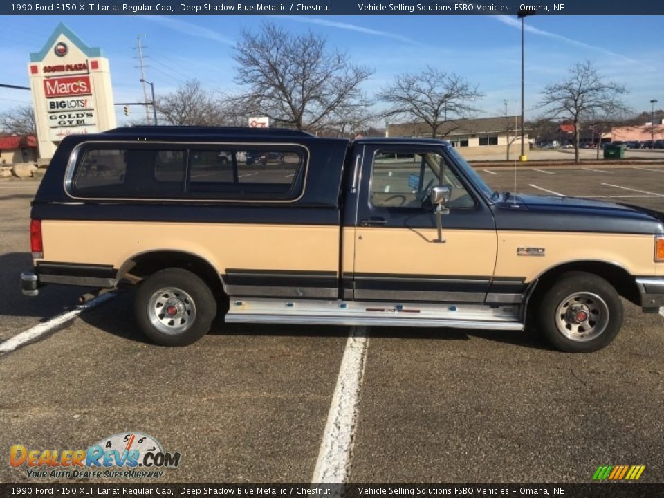 1990 Ford F150 XLT Lariat Regular Cab Deep Shadow Blue Metallic / Chestnut Photo #15