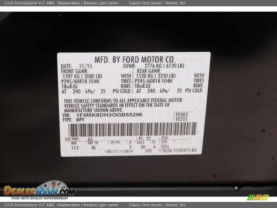 2016 Ford Explorer XLT 4WD Shadow Black / Medium Light Camel Photo #20