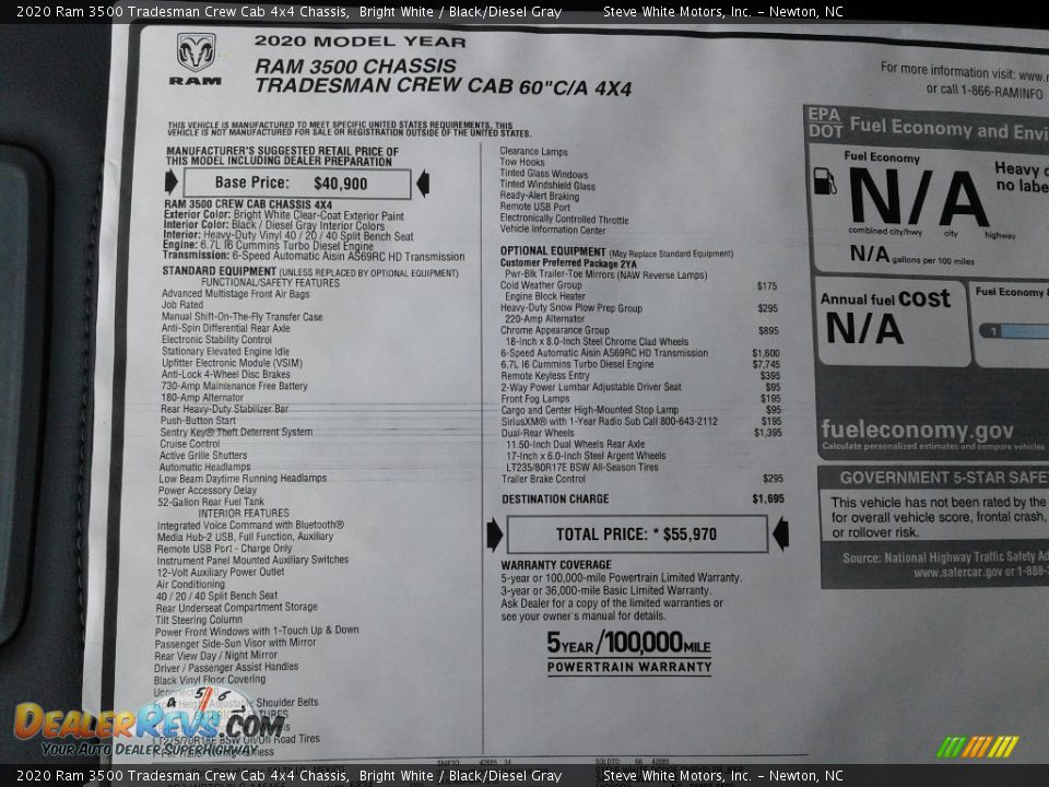 2020 Ram 3500 Tradesman Crew Cab 4x4 Chassis Bright White / Black/Diesel Gray Photo #25