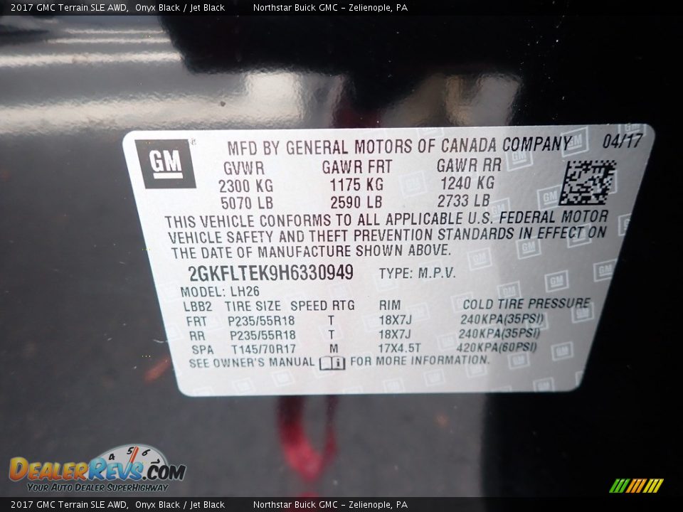 2017 GMC Terrain SLE AWD Onyx Black / Jet Black Photo #15