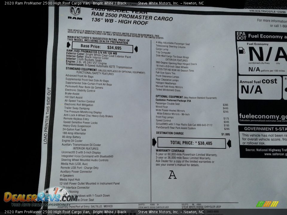 2020 Ram ProMaster 2500 High Roof Cargo Van Bright White / Black Photo #25
