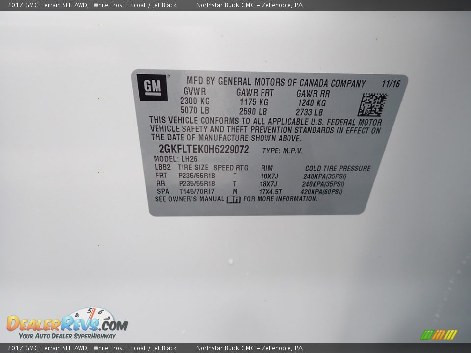 2017 GMC Terrain SLE AWD White Frost Tricoat / Jet Black Photo #16