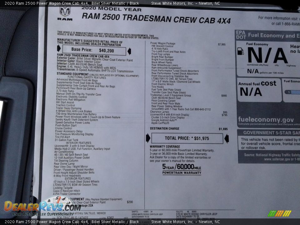 2020 Ram 2500 Power Wagon Crew Cab 4x4 Window Sticker Photo #28