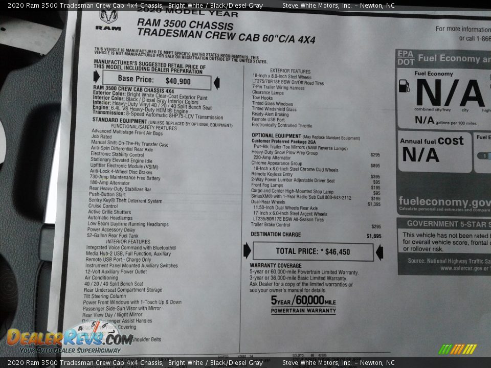 2020 Ram 3500 Tradesman Crew Cab 4x4 Chassis Bright White / Black/Diesel Gray Photo #25