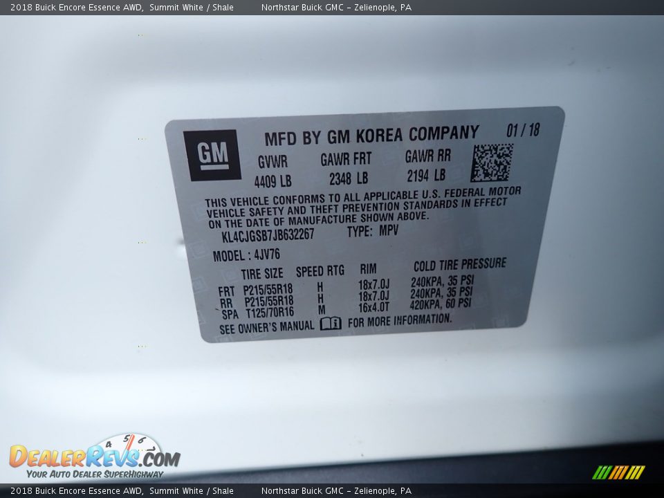 2018 Buick Encore Essence AWD Summit White / Shale Photo #14