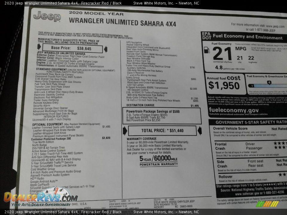 2020 Jeep Wrangler Unlimited Sahara 4x4 Window Sticker Photo #34