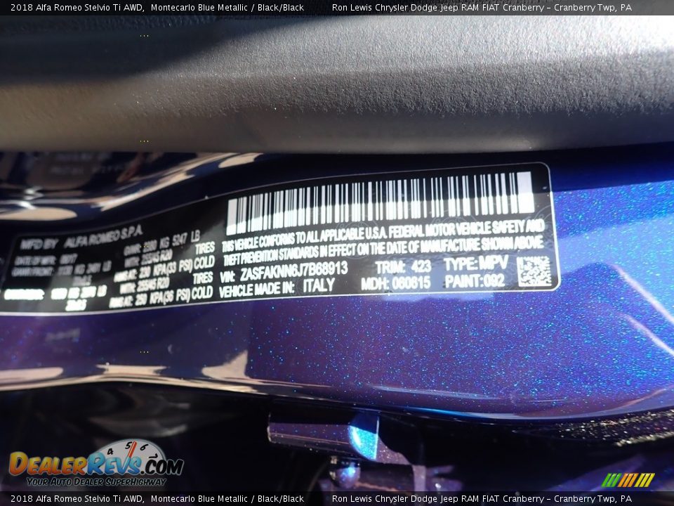 2018 Alfa Romeo Stelvio Ti AWD Montecarlo Blue Metallic / Black/Black Photo #14