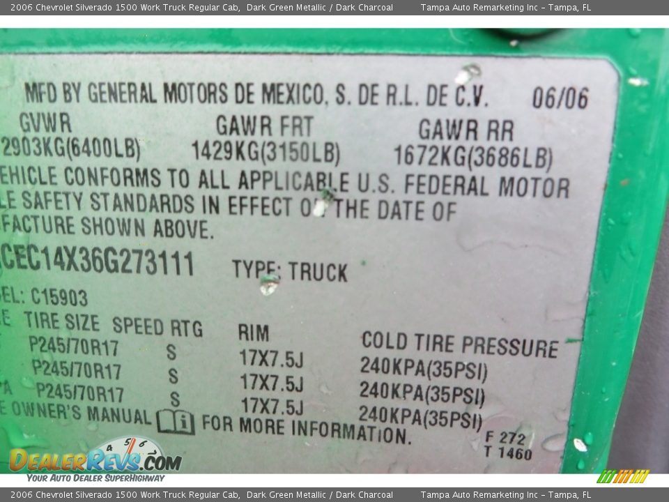 2006 Chevrolet Silverado 1500 Work Truck Regular Cab Dark Green Metallic / Dark Charcoal Photo #25