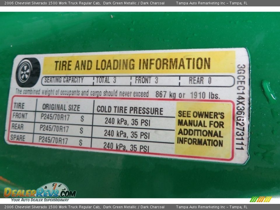 2006 Chevrolet Silverado 1500 Work Truck Regular Cab Dark Green Metallic / Dark Charcoal Photo #26