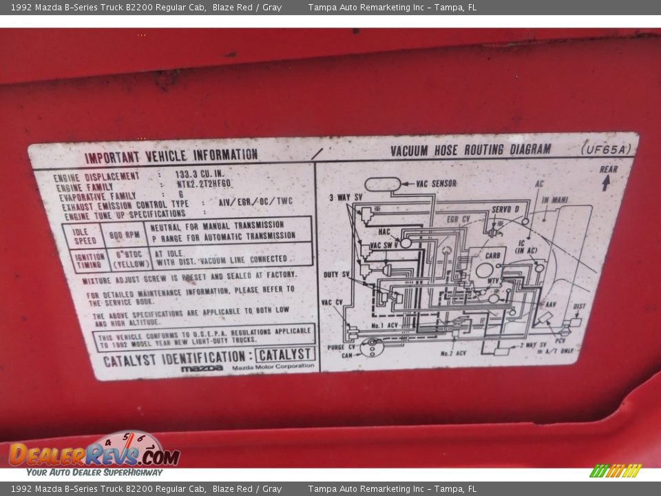 1992 Mazda B-Series Truck B2200 Regular Cab Blaze Red / Gray Photo #34