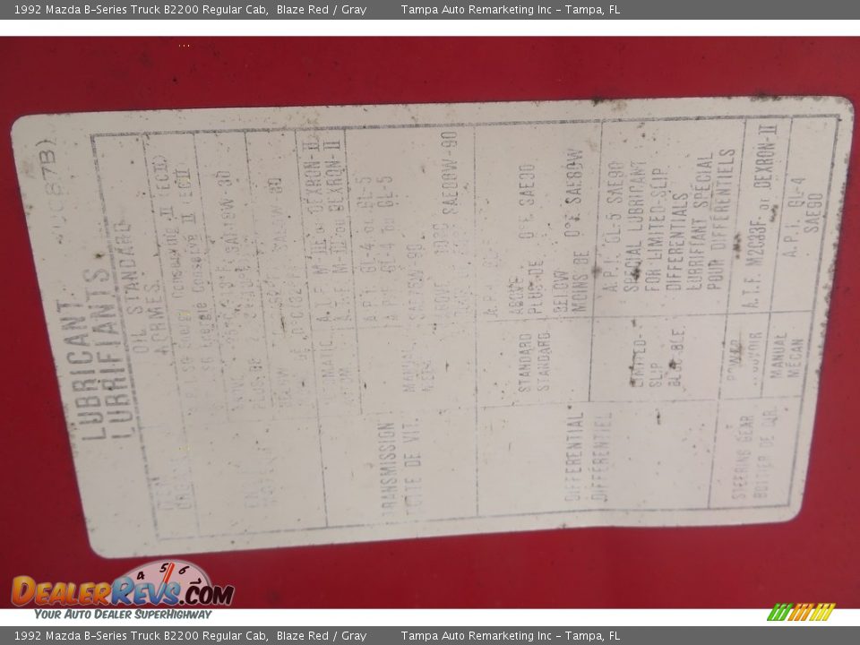 1992 Mazda B-Series Truck B2200 Regular Cab Blaze Red / Gray Photo #35