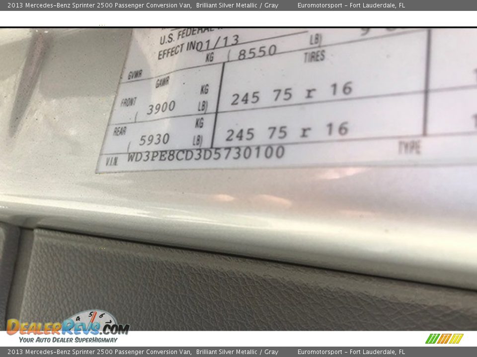 2013 Mercedes-Benz Sprinter 2500 Passenger Conversion Van Brilliant Silver Metallic / Gray Photo #25