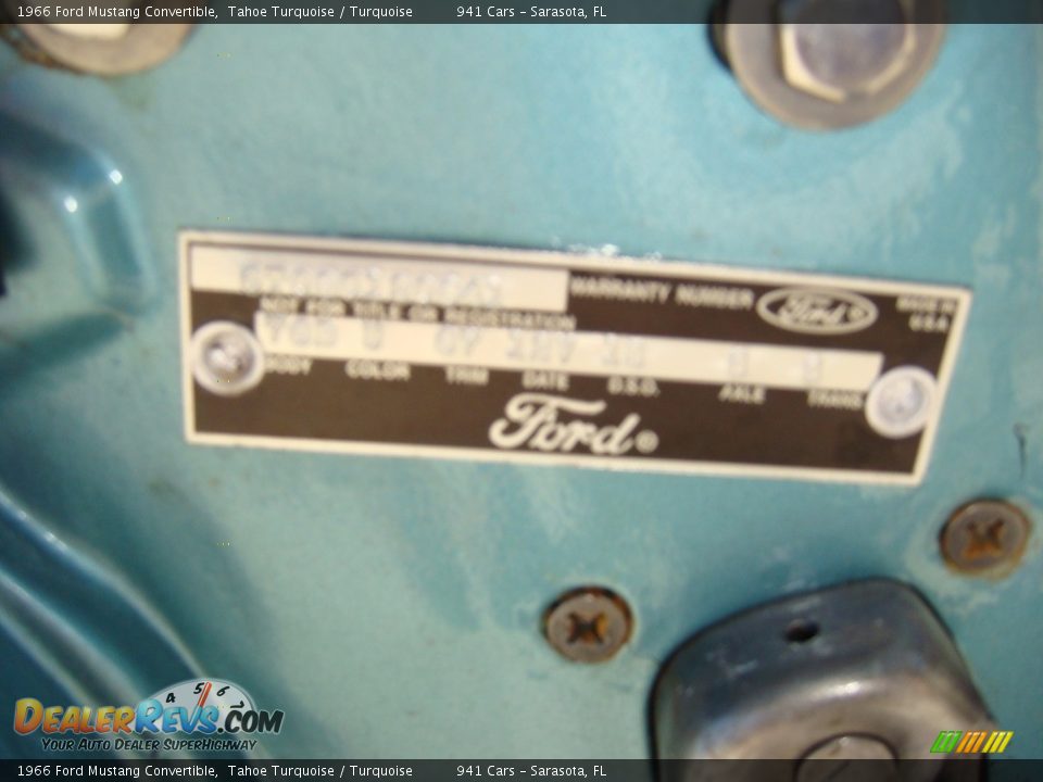 1966 Ford Mustang Convertible Tahoe Turquoise / Turquoise Photo #17