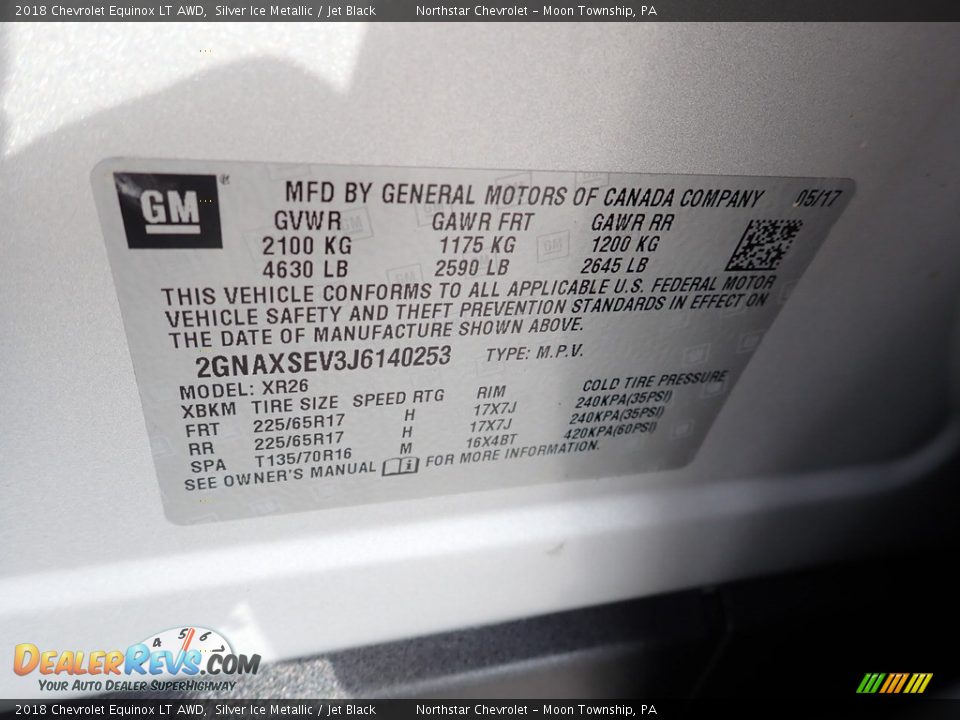 2018 Chevrolet Equinox LT AWD Silver Ice Metallic / Jet Black Photo #28