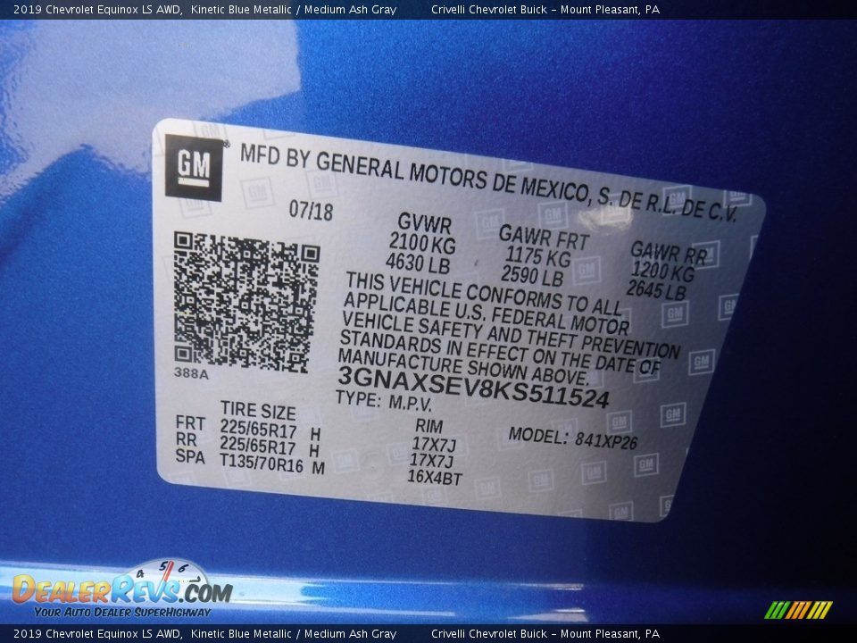 2019 Chevrolet Equinox LS AWD Kinetic Blue Metallic / Medium Ash Gray Photo #34