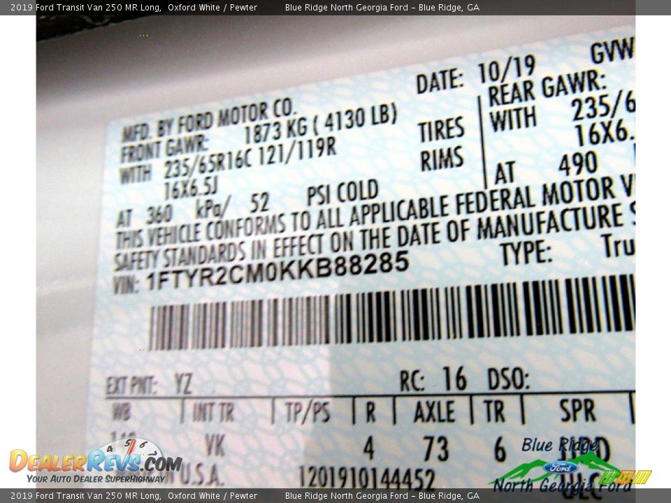 2019 Ford Transit Van 250 MR Long Oxford White / Pewter Photo #26