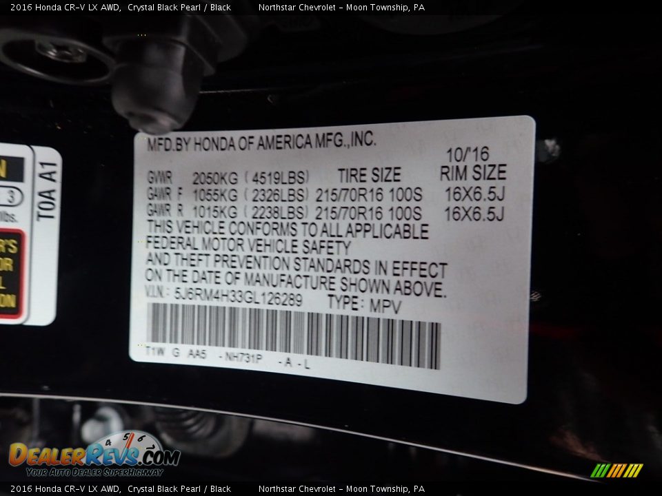 2016 Honda CR-V LX AWD Crystal Black Pearl / Black Photo #28
