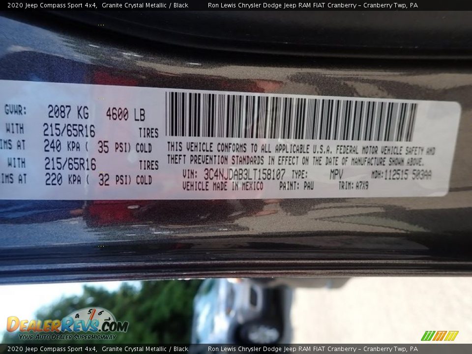 2020 Jeep Compass Sport 4x4 Granite Crystal Metallic / Black Photo #10