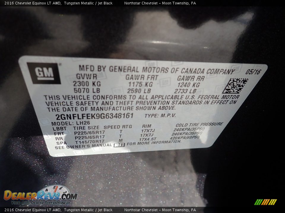2016 Chevrolet Equinox LT AWD Tungsten Metallic / Jet Black Photo #28