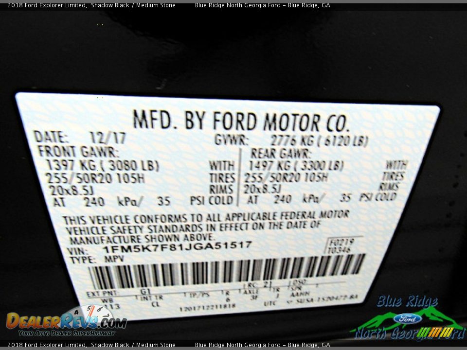 2018 Ford Explorer Limited Shadow Black / Medium Stone Photo #28