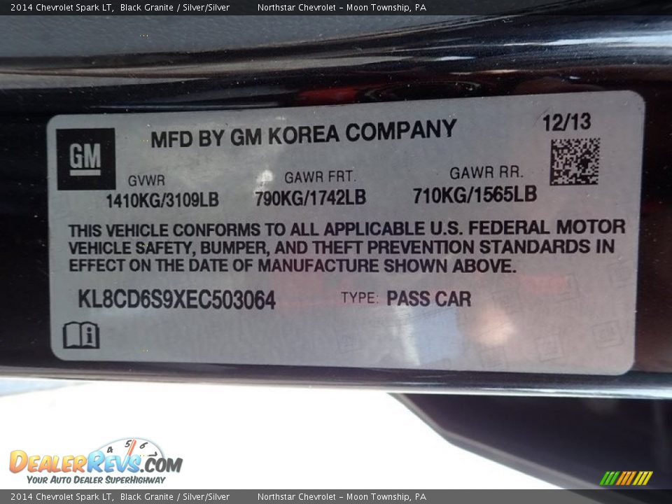 2014 Chevrolet Spark LT Black Granite / Silver/Silver Photo #29