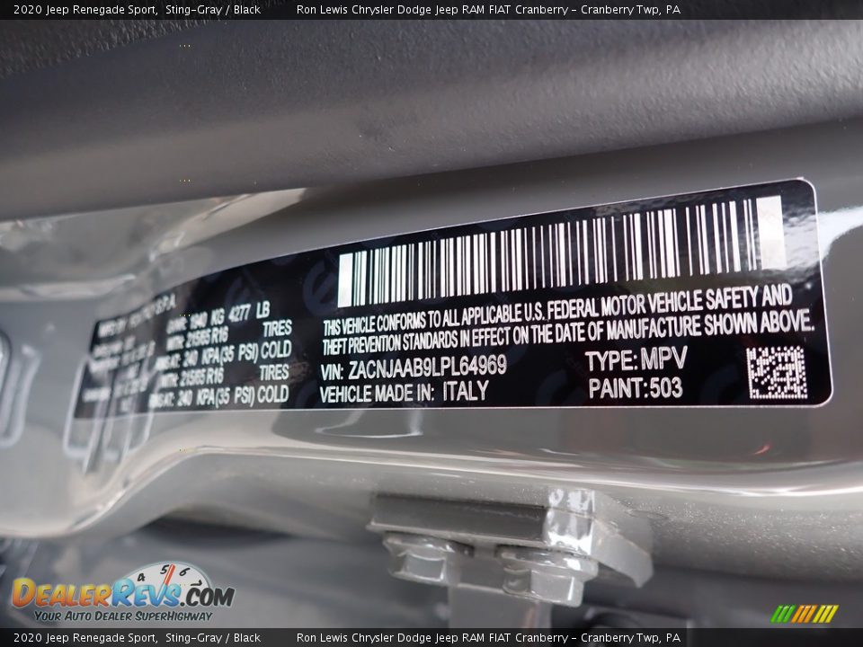 2020 Jeep Renegade Sport Sting-Gray / Black Photo #16