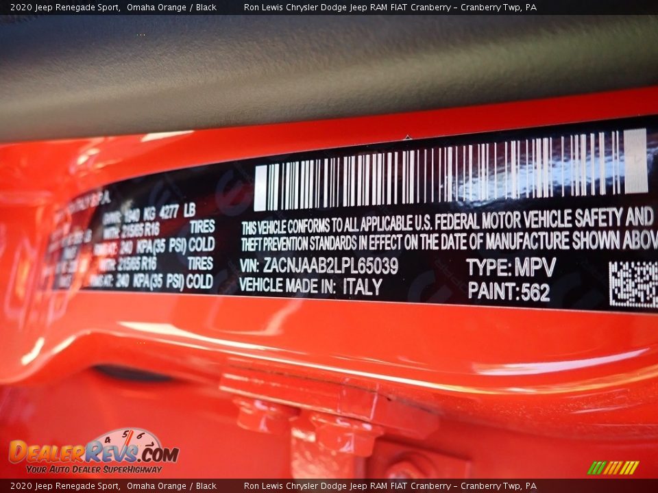2020 Jeep Renegade Sport Omaha Orange / Black Photo #17