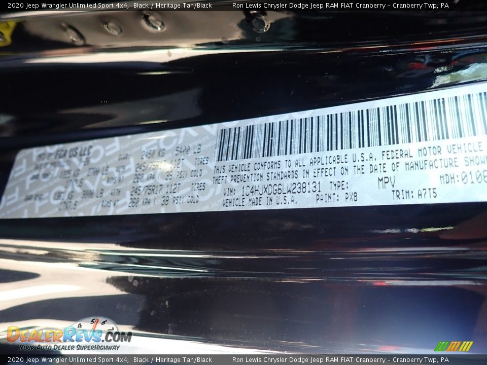 2020 Jeep Wrangler Unlimited Sport 4x4 Black / Heritage Tan/Black Photo #14