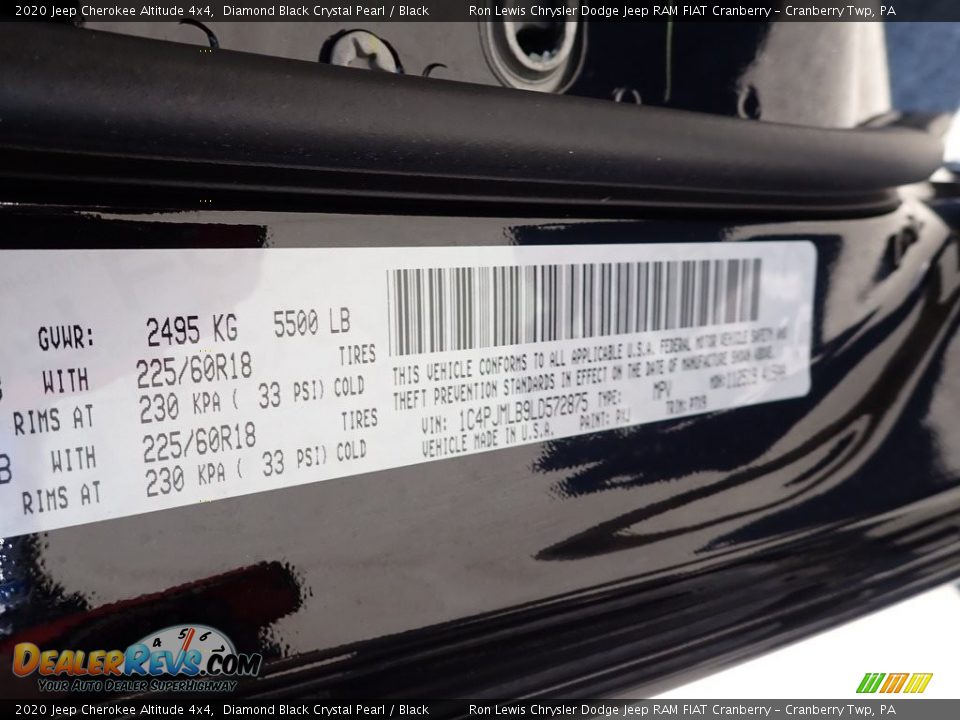 2020 Jeep Cherokee Altitude 4x4 Diamond Black Crystal Pearl / Black Photo #15