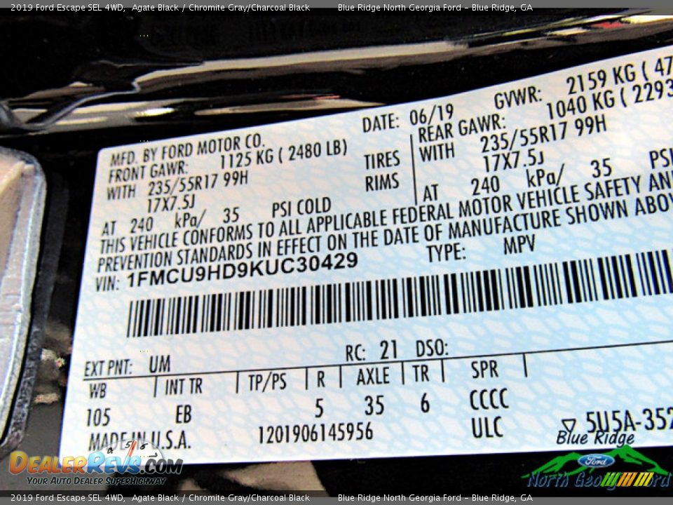 2019 Ford Escape SEL 4WD Agate Black / Chromite Gray/Charcoal Black Photo #25