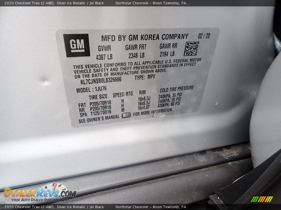2020 Chevrolet Trax LS AWD Silver Ice Metallic / Jet Black Photo #16