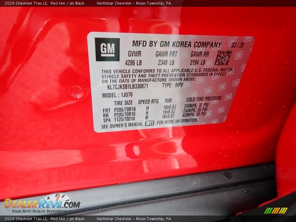 2020 Chevrolet Trax LS Red Hot / Jet Black Photo #15