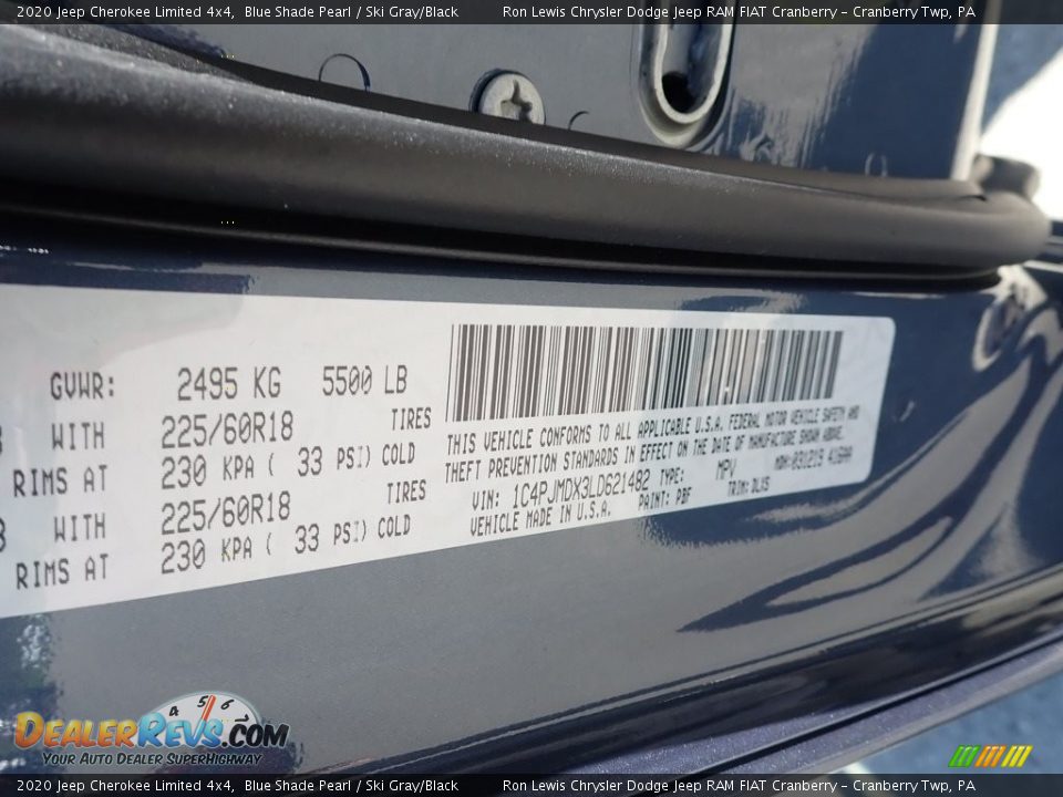 2020 Jeep Cherokee Limited 4x4 Blue Shade Pearl / Ski Gray/Black Photo #14