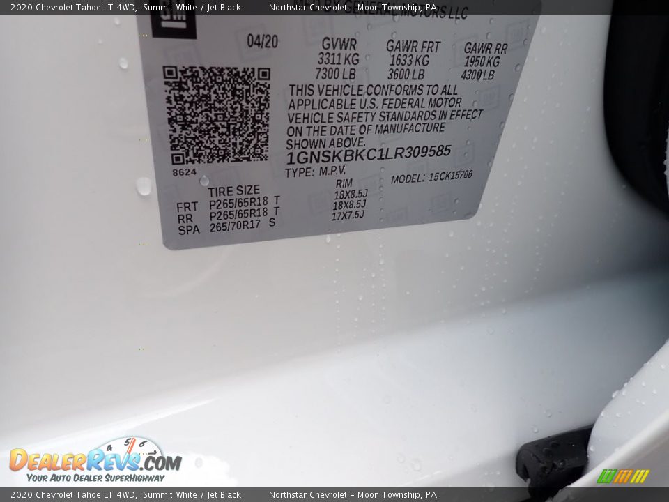 2020 Chevrolet Tahoe LT 4WD Summit White / Jet Black Photo #14