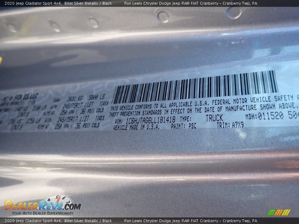 2020 Jeep Gladiator Sport 4x4 Billet Silver Metallic / Black Photo #14