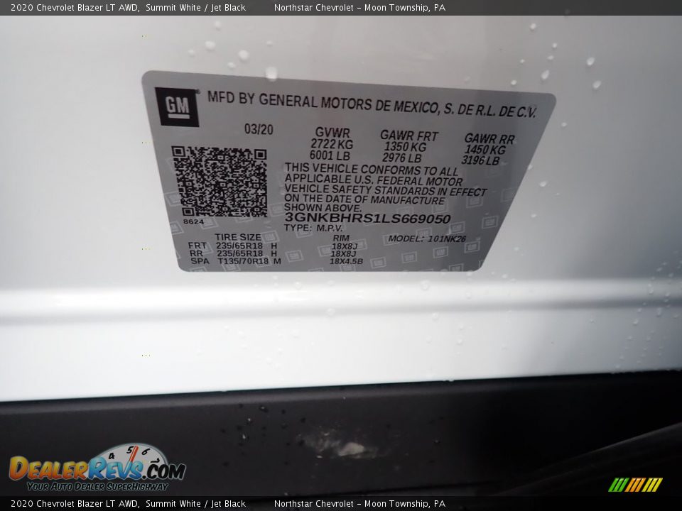 2020 Chevrolet Blazer LT AWD Summit White / Jet Black Photo #15