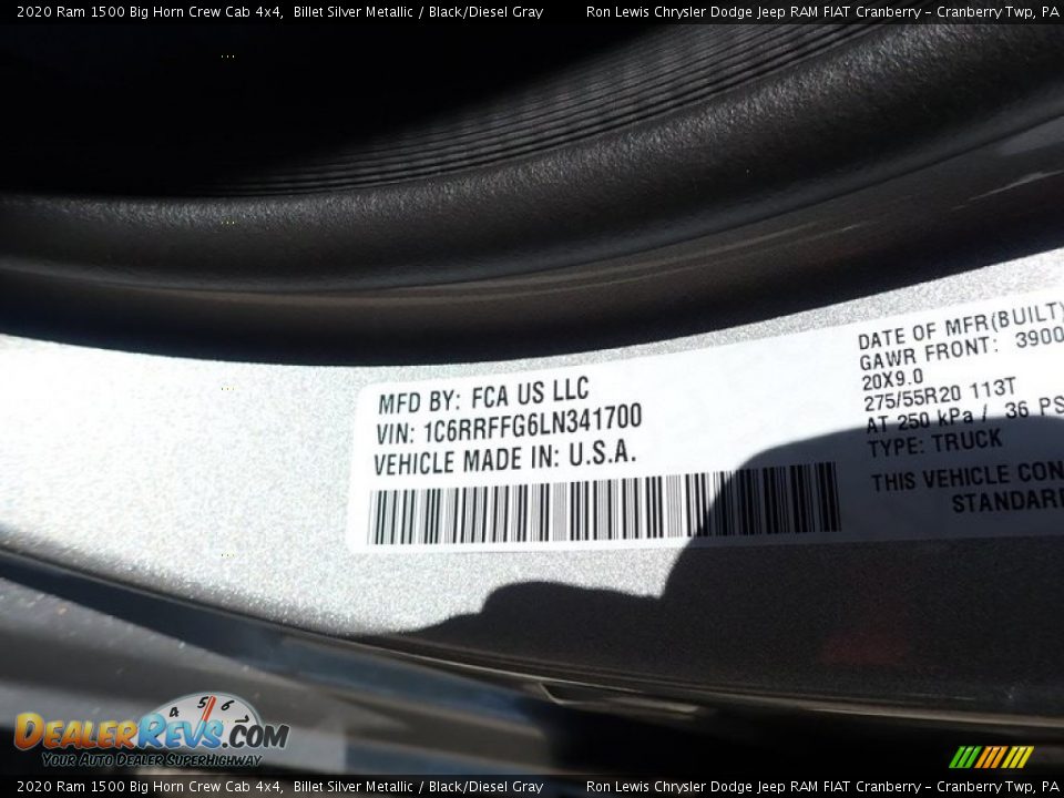 2020 Ram 1500 Big Horn Crew Cab 4x4 Billet Silver Metallic / Black/Diesel Gray Photo #6