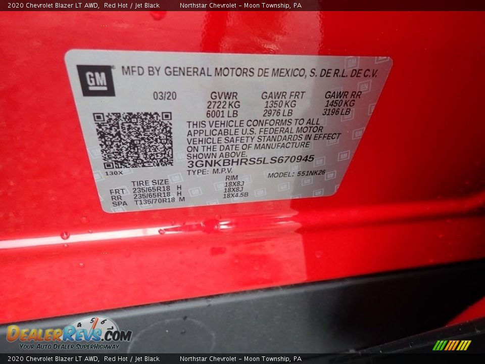 2020 Chevrolet Blazer LT AWD Red Hot / Jet Black Photo #15