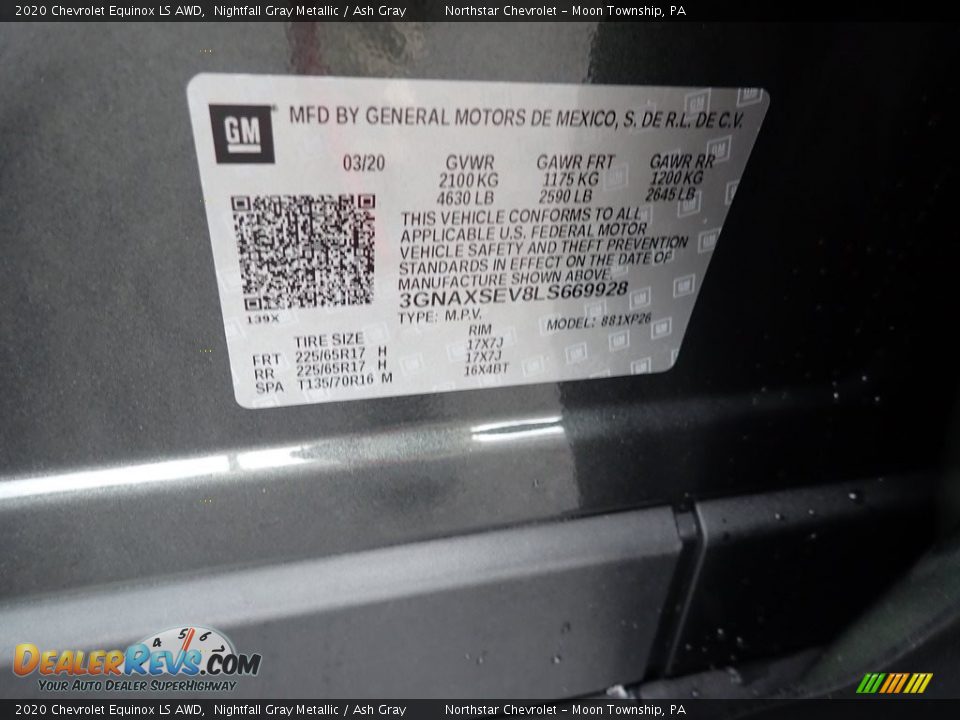 2020 Chevrolet Equinox LS AWD Nightfall Gray Metallic / Ash Gray Photo #15