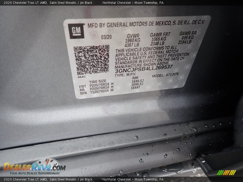 2020 Chevrolet Trax LT AWD Satin Steel Metallic / Jet Black Photo #16