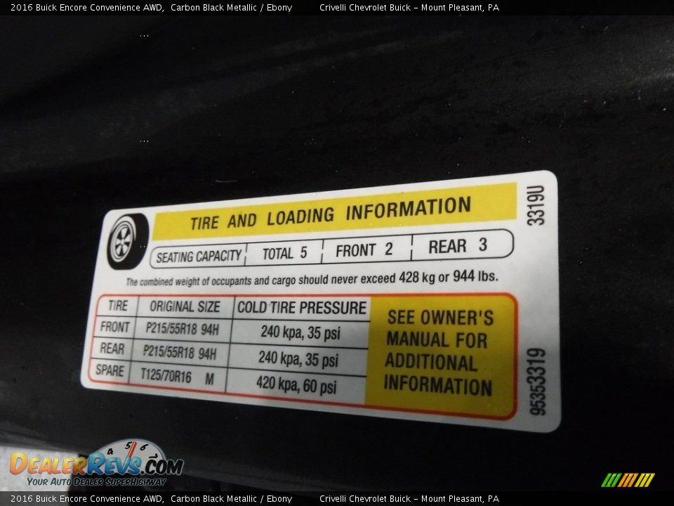 2016 Buick Encore Convenience AWD Carbon Black Metallic / Ebony Photo #35